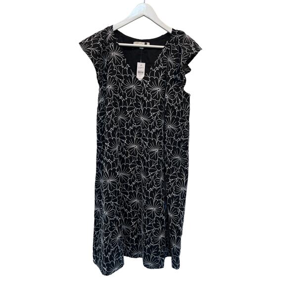 Loft Womens Medium Tall Floral Embroidered Flutter Sleeve Shift Dress Black NEW - Picture 1 of 10